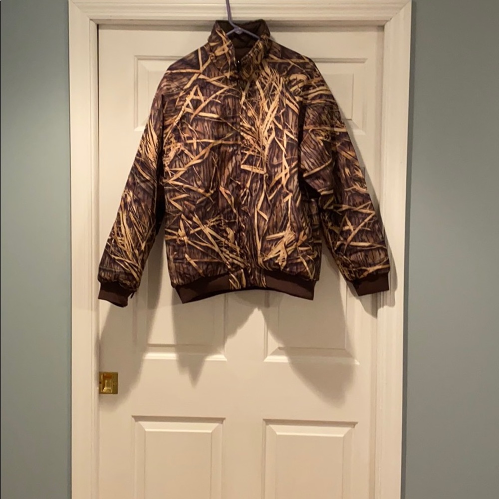 Reversible camo and brown hunting jacket
